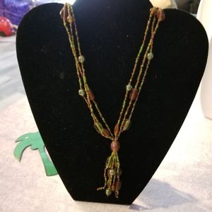 Apple Green and Brown Beaded Necklace